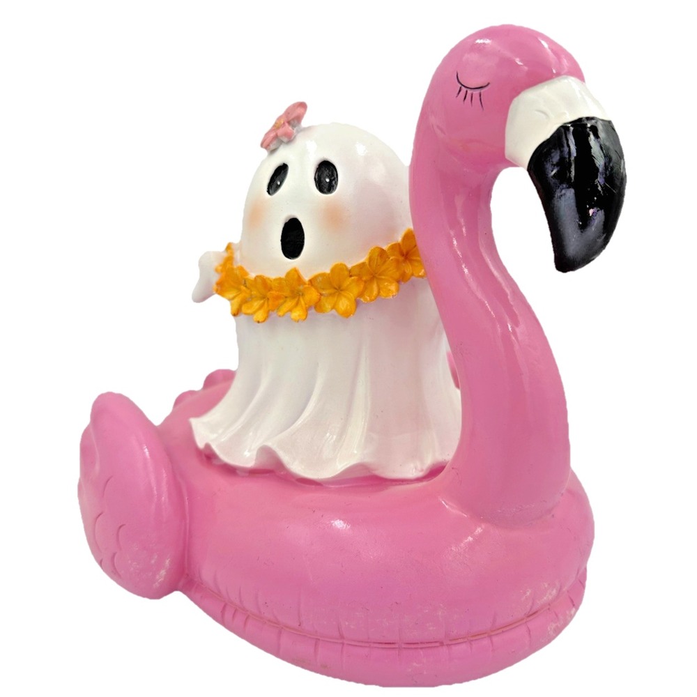 Here Lies Summer Ghost Flamingo Pool Float Figurine Pink NWT Summerween Decor